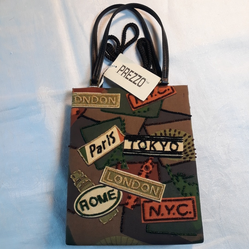 PREZZO PARIS LONDON ROME BEADED PURSE - NWT